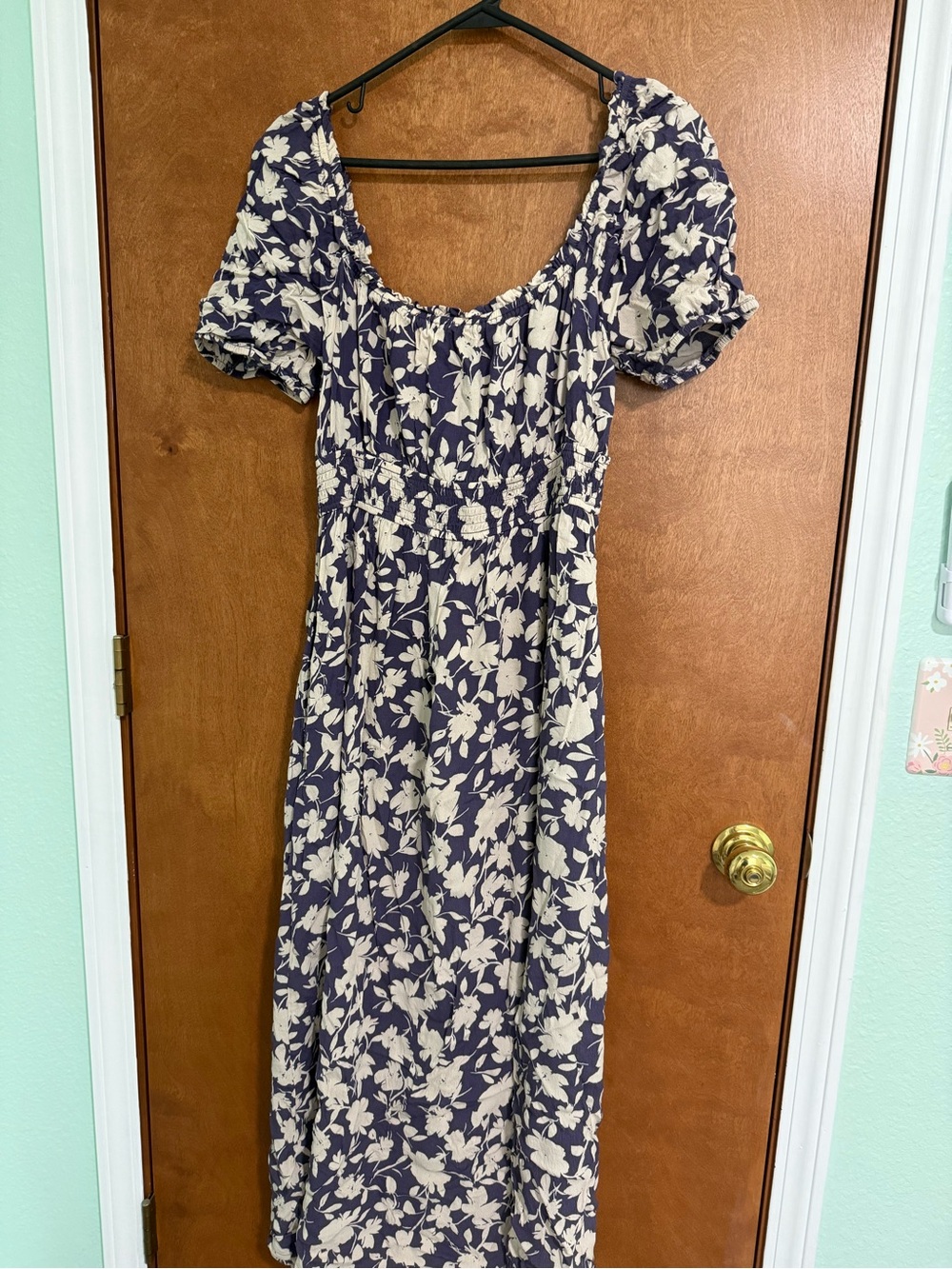 Pinkblush MATERNITY Navy and Cream Floral Maxi Dress with Puff Sleeves